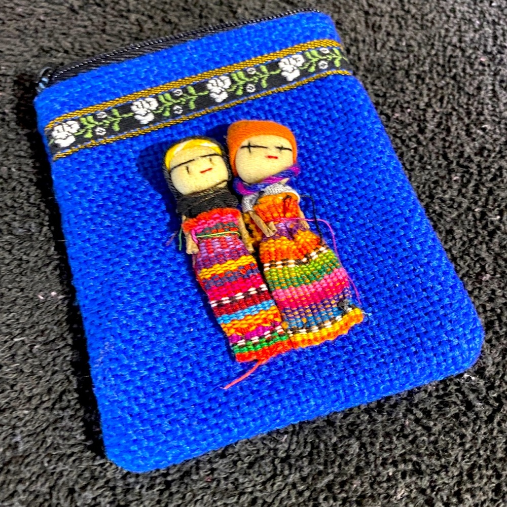 vintage hand embroidered with cotton threaded pouch case with working zipper.